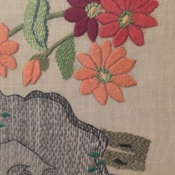 60s 70s Vintage Large Crewel Embroidery of Tropical Birds, Parrots, 23x25 MCM - Picture 6 of 12